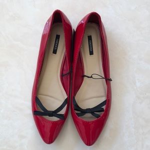 Red leather flats
